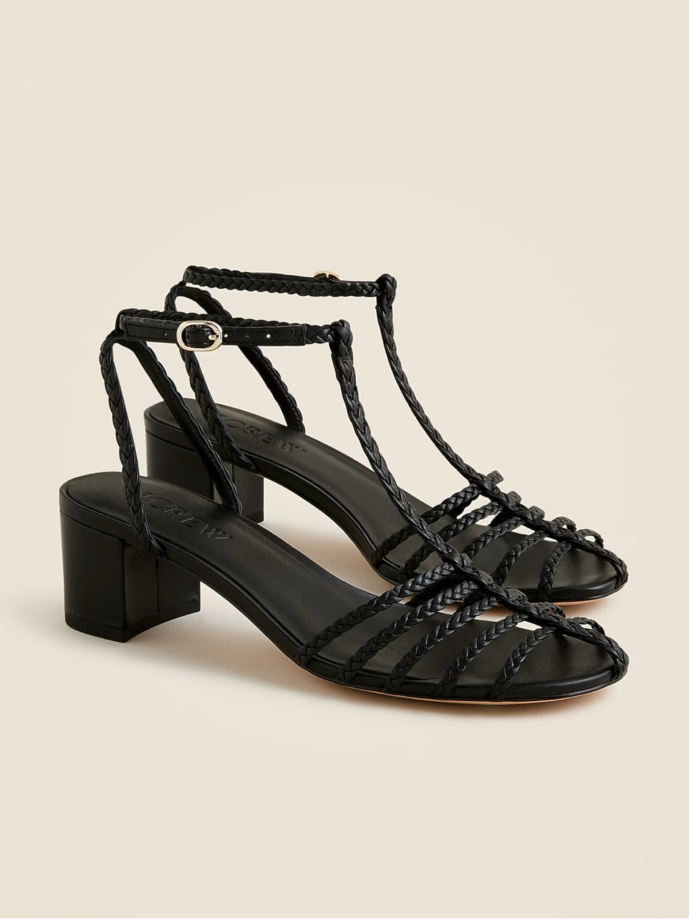 J.Crew Shay braided-strap block-heel sandals in leather